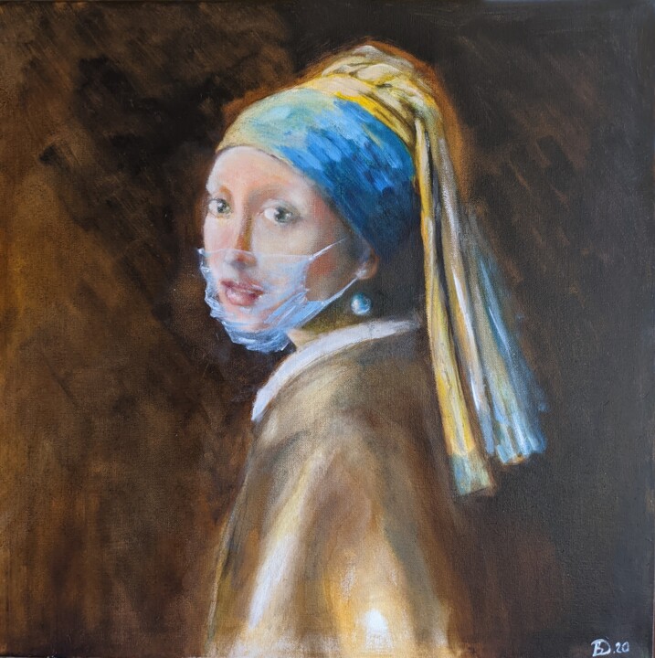 Painting titled "Girl with Pearl Ear…" by Boris Deriy (Border), Original Artwork, Oil