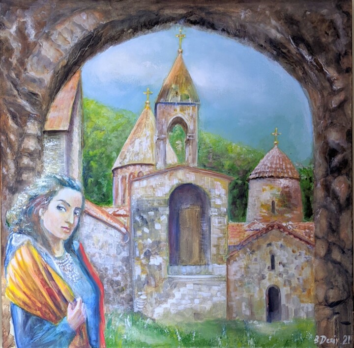 Schilderij getiteld "Artsakh: Lady with…" door Boris Deriy (Border), Origineel Kunstwerk, Olie