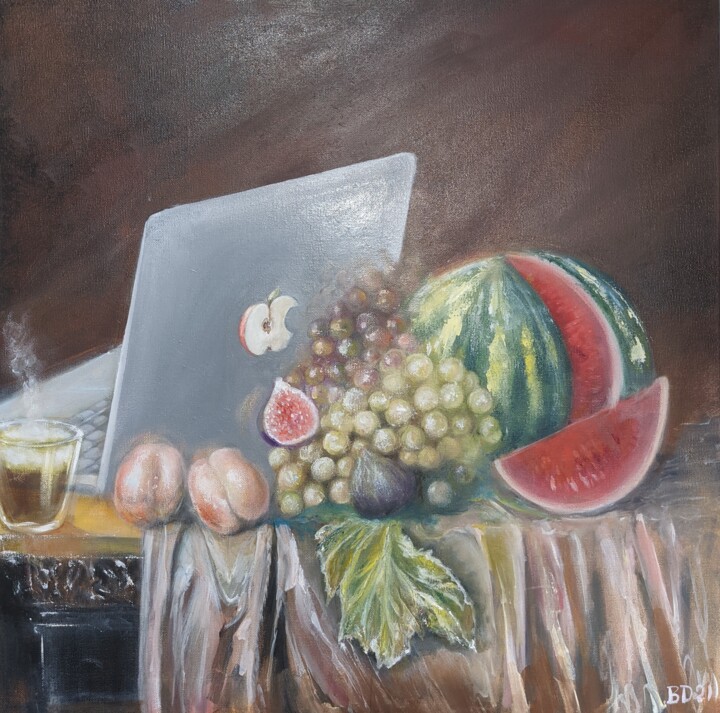 Painting titled "Still Life with App…" by Boris Deriy (Border), Original Artwork, Oil