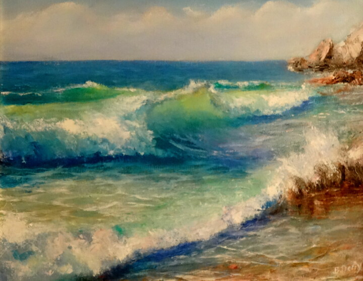 Painting titled "Transparent wave" by Boris Deriy (Border), Original Artwork, Oil