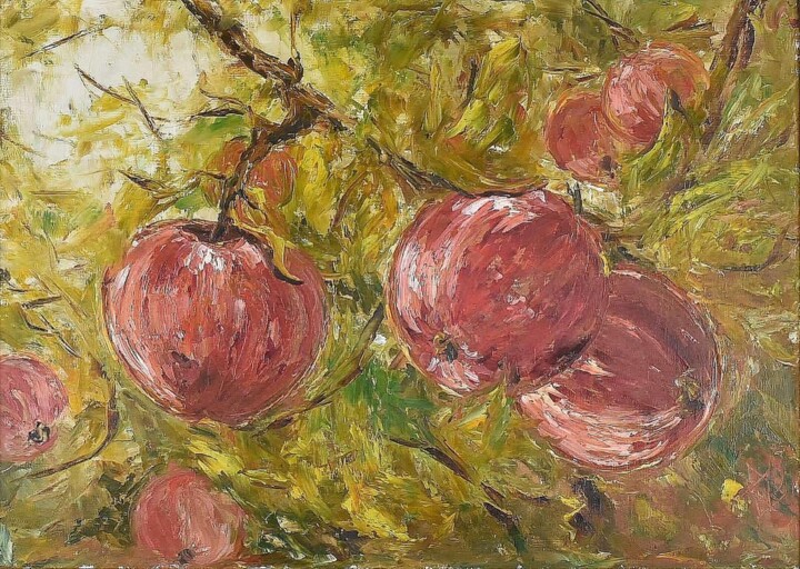 Ζωγραφική με τίτλο "Red apples" από Boris Litovchenko, Αυθεντικά έργα τέχνης, Λάδι