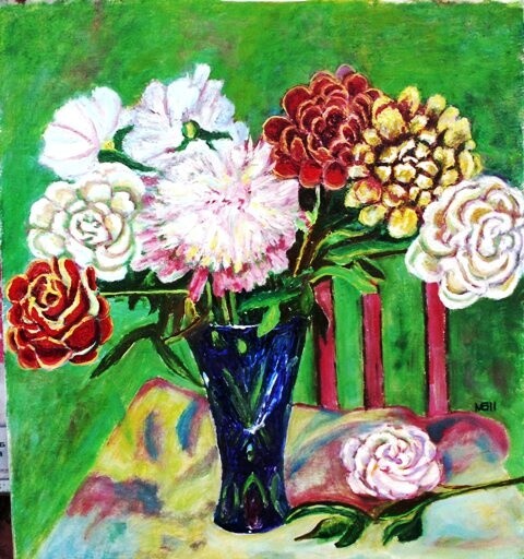 Peinture intitulée "The flowers" par Boris Mandrykin, Œuvre d'art originale, Huile