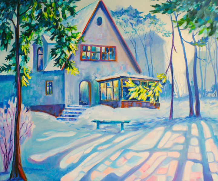 Painting titled ""Витражи на снегу"" by Boris Zhigalov, Original Art, Oil