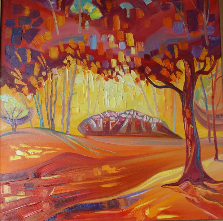 Painting titled "Золото парка" by Boris Zhigalov, Original Art, Oil Mounted on Stretcher frame
