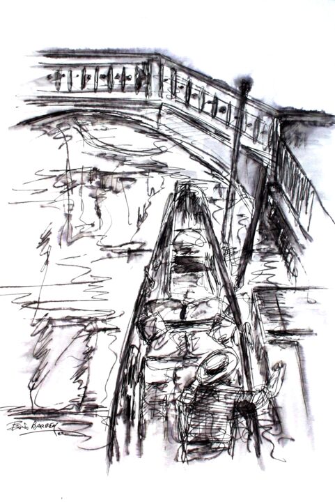 Disegno intitolato "Laisse ta gondole à…" da Boris Barbey, Opera d'arte originale, Acquarello