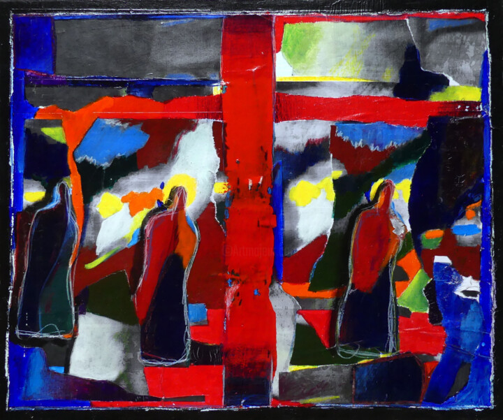 Painting titled "D'Autres êtres" by Boris Barbey, Original Artwork, Acrylic Mounted on Wood Stretcher frame