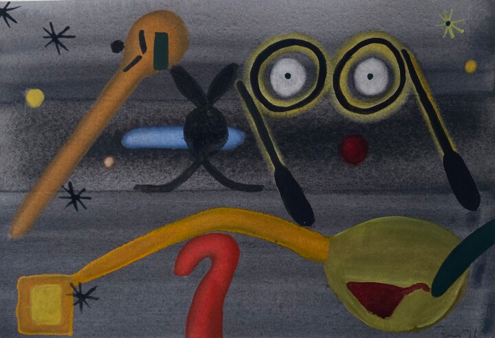 Картина под названием "Where are my glasses" - Boris C. Mibøy, Подлинное произведение искусства, Акварель