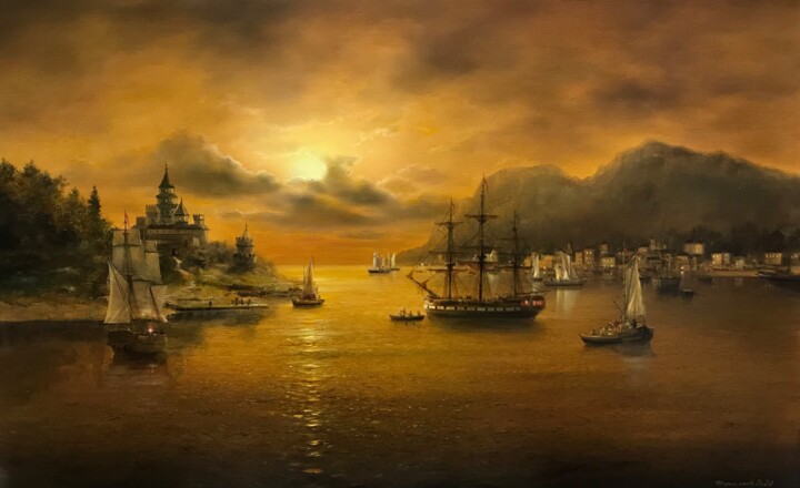 Картина под названием "“Корабль у берега»" - Александр Борисенко, Подлинное произведение искусства, Масло Установлен на Дере…