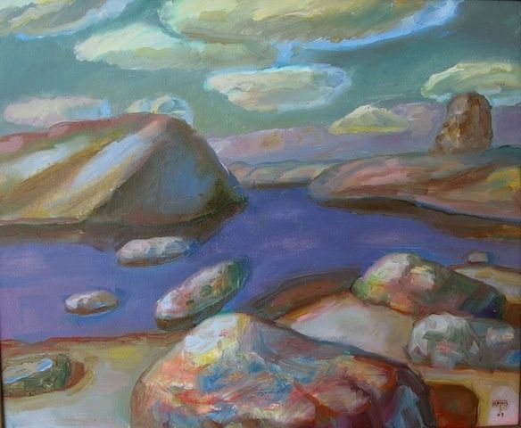 Pittura intitolato "Вода и камни" da Boris Kotov, Opera d'arte originale, Altro