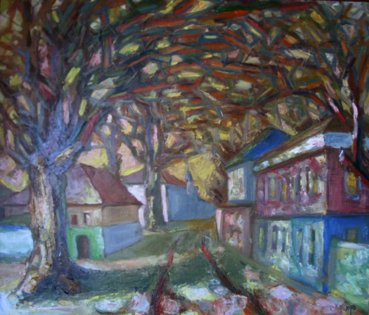 Painting titled "Little street in li…" by Boris Kotov, Original Artwork, Oil