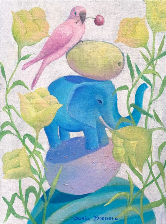 Painting titled "Pink Parrot. Animal…" by Daria Borisova, Original Art, Acrylic