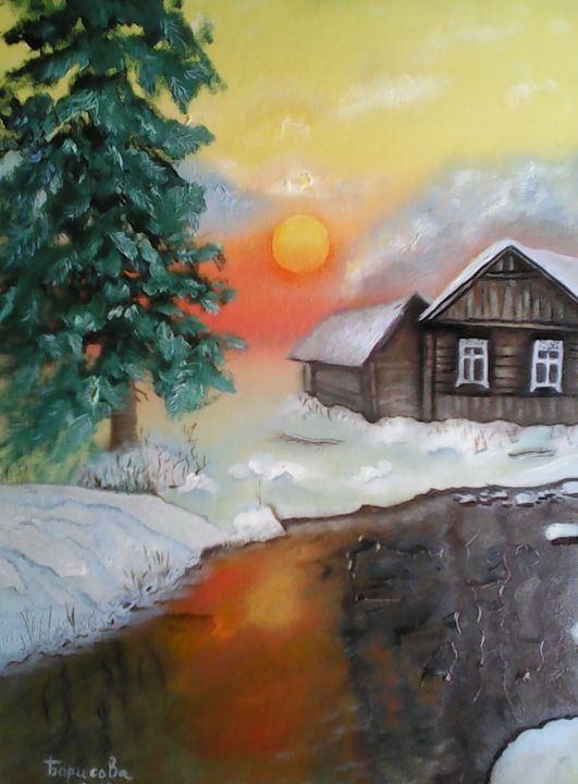 Картина под названием ""Зимой"" - Irina Borisova, Подлинное произведение искусства, Масло Установлен на картон
