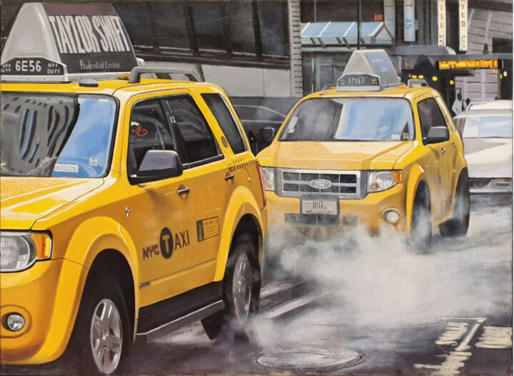 Pittura intitolato "New York Taxis" da Borja Isbert, Opera d'arte originale, Olio
