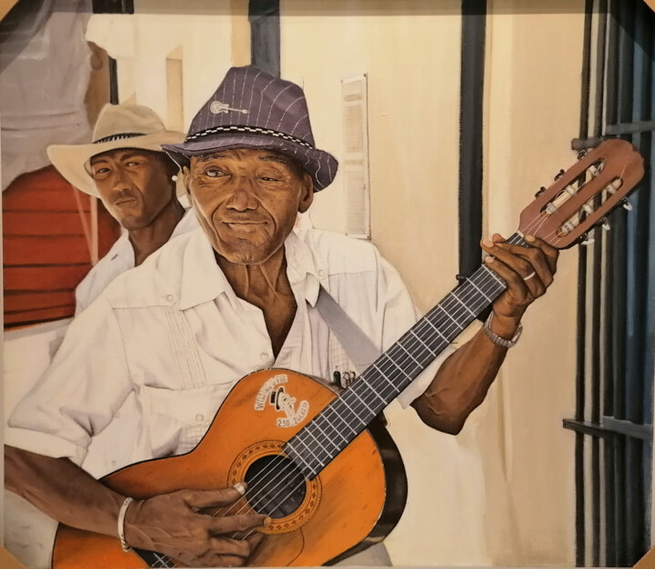 Painting titled "Musician in guayabe…" by Borja Isbert, Original Artwork, Oil