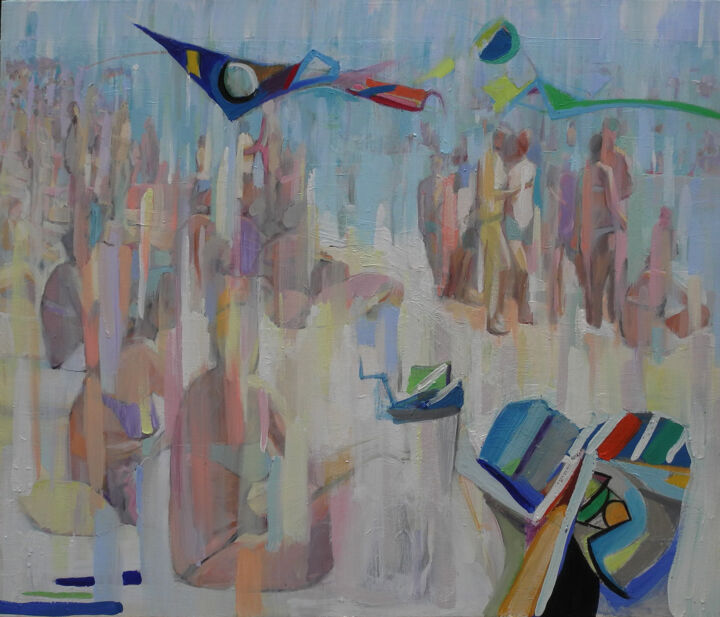 Painting titled "Beach" by Borko Petrovic, Original Artwork, Oil