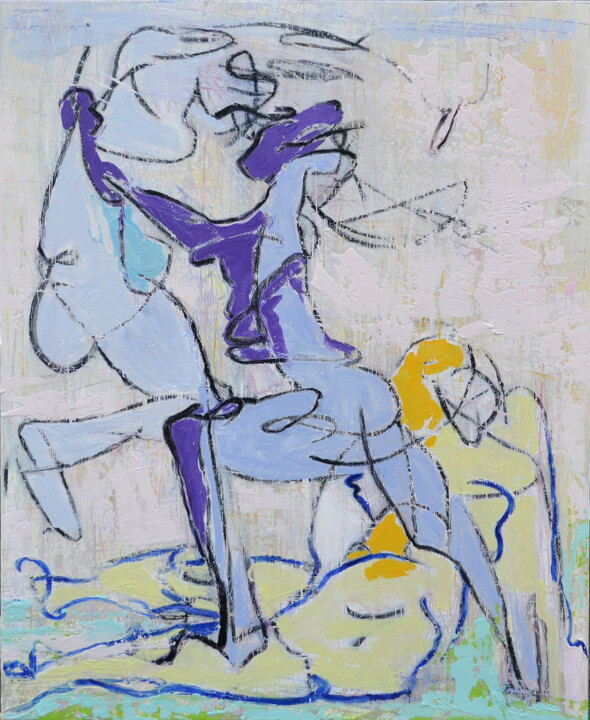 Pintura intitulada "The fight" por Borko Petrovic, Obras de arte originais, Óleo