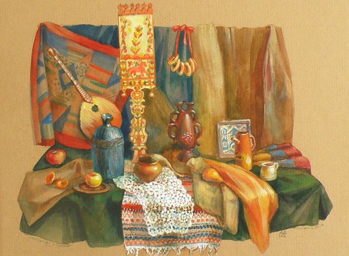 Painting titled "still-life-with-a-d…" by Ab.Art.Zair, Original Art, Tempera