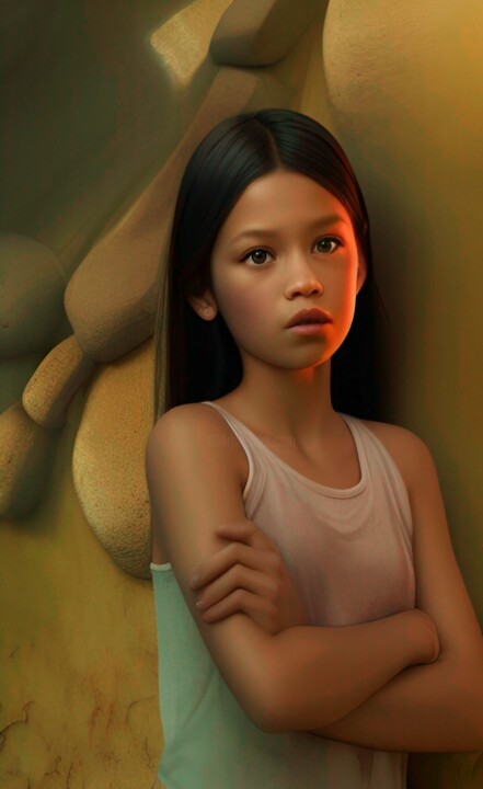 Arts numériques intitulée "A young girl in a d…" par Borys Gierlinski, Œuvre d'art originale, Travail numérique 2D
