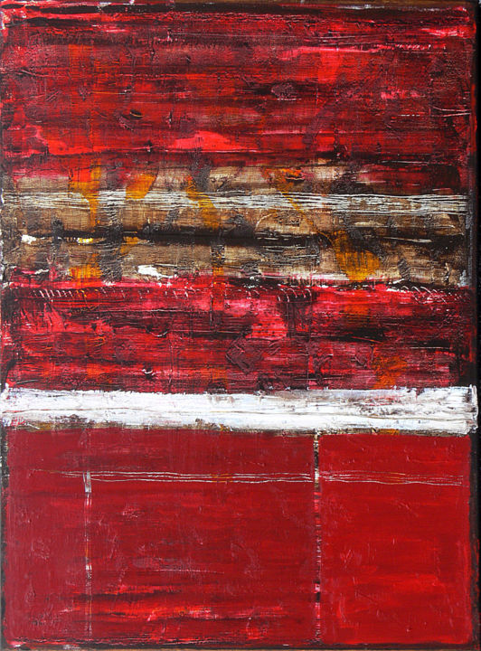 Картина под названием "Red landscape 2." - Leo Bos, Подлинное произведение искусства, Акрил Установлен на Деревянная рама дл…