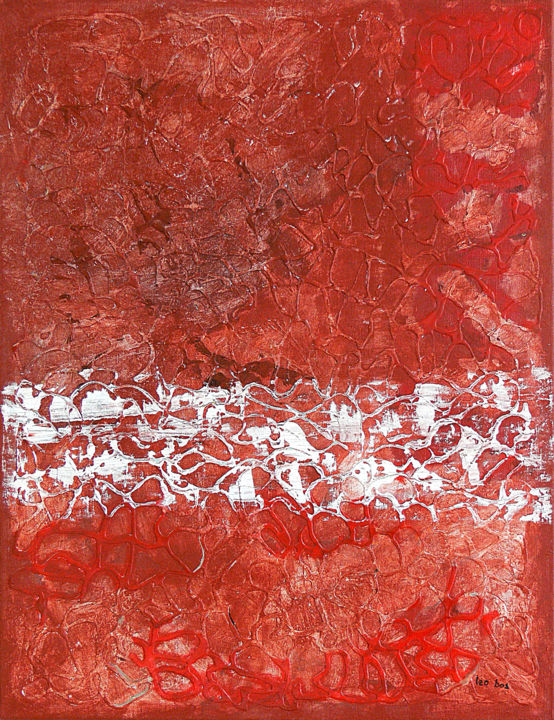 Schilderij getiteld "Red rocks" door Leo Bos, Origineel Kunstwerk, Acryl Gemonteerd op Frame voor houten brancard