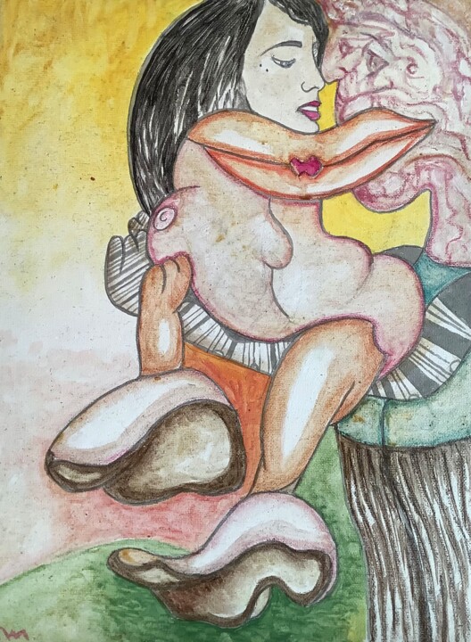 Peinture intitulée "Femme Champignon" par Bossquito, Œuvre d'art originale, Huile