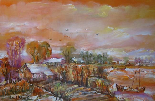 Painting titled "''Landscape of Buco…" by Botan Gheo-Vlad, Original Artwork, Oil