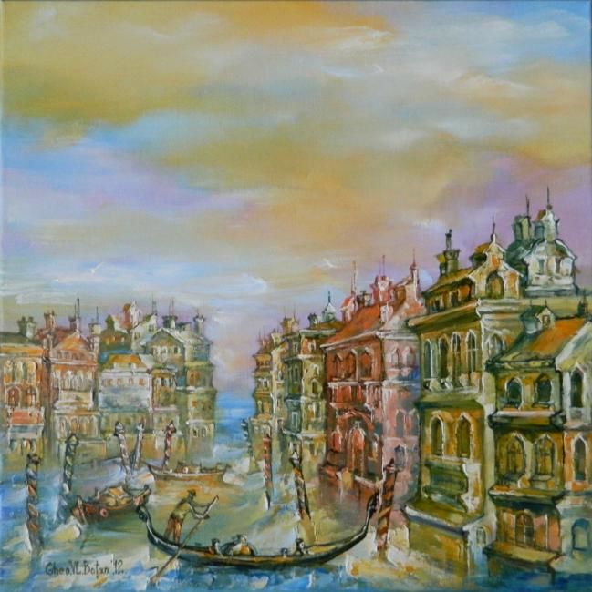 Painting titled "''Grand Canal In Ve…" by Botan Gheo-Vlad, Original Artwork, Oil