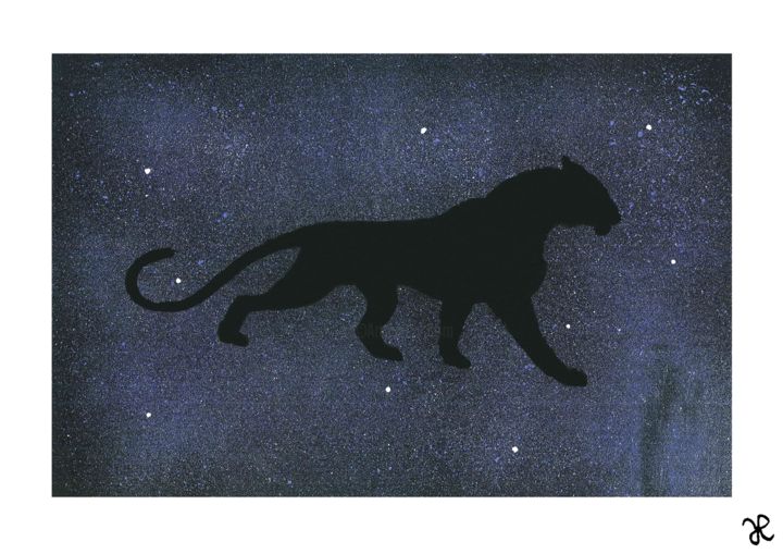 Peinture intitulée "Panthera Kósmica" par Gleydson Botelho, Œuvre d'art originale, Encre