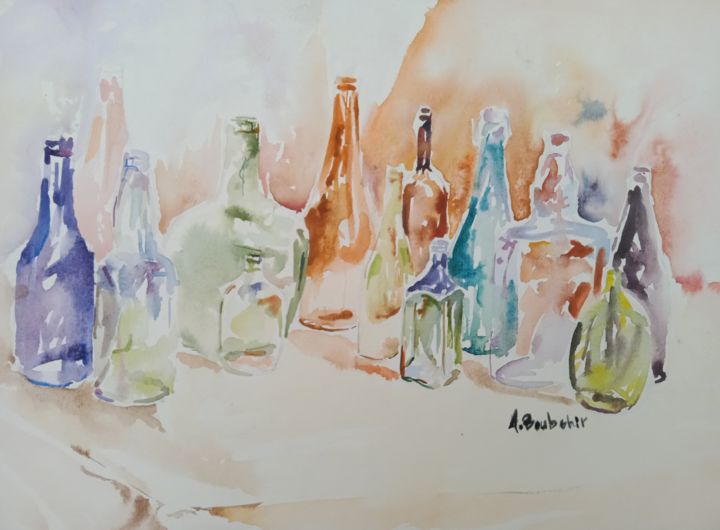 Peinture intitulée "Études sur le verre" par Abdelilah Boubchir, Œuvre d'art originale, Aquarelle