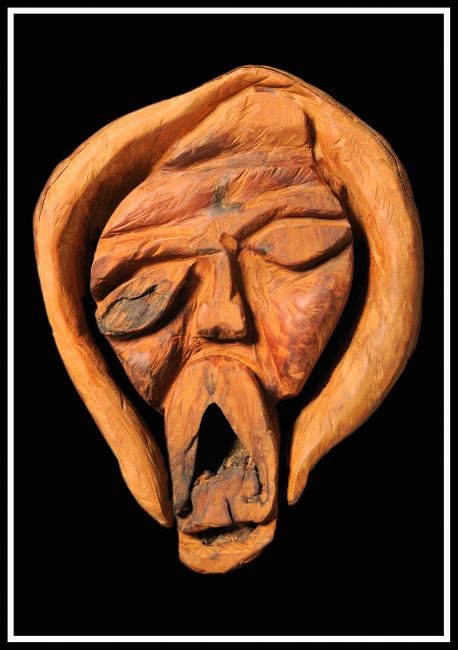 Скульптура под названием "Mask'" - Alex Boucaud, Подлинное произведение искусства, Дерево