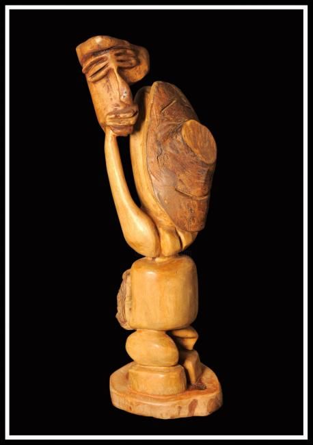 Скульптура под названием "JUSTE" - Alex Boucaud, Подлинное произведение искусства, Дерево