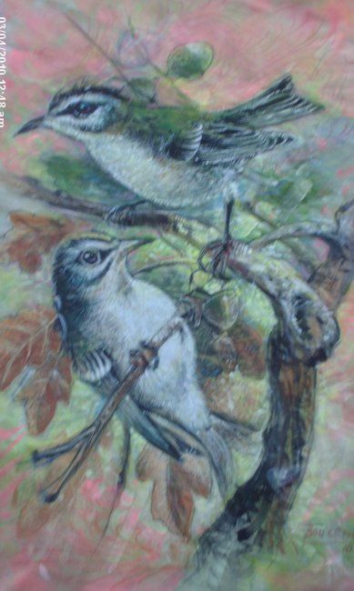 Painting titled "birds 2" by Mustapha Boucenna, Original Artwork, Oil