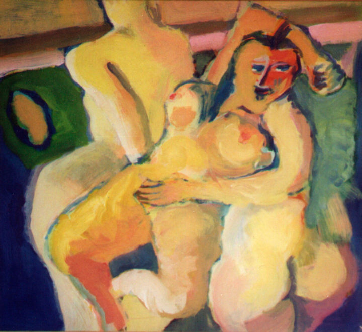 Pittura intitolato "3 nus dans un carre" da Patrick Bouchaud, Opera d'arte originale, Acrilico