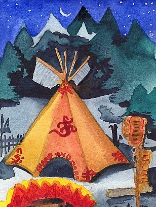 Painting titled "teepee share and ca…" by Mathilde Descour, Original Artwork