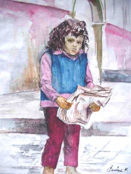 Drawing titled "la fillette au jour…" by Khalida.B, Original Artwork