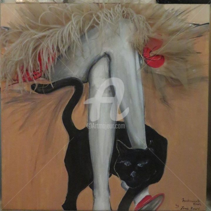 Peinture intitulée "chat noir" par Mademoiselle Miroir, Œuvre d'art originale
