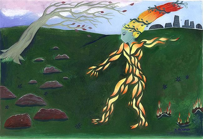 Painting titled "woman-fire" by Kipik, Original Artwork