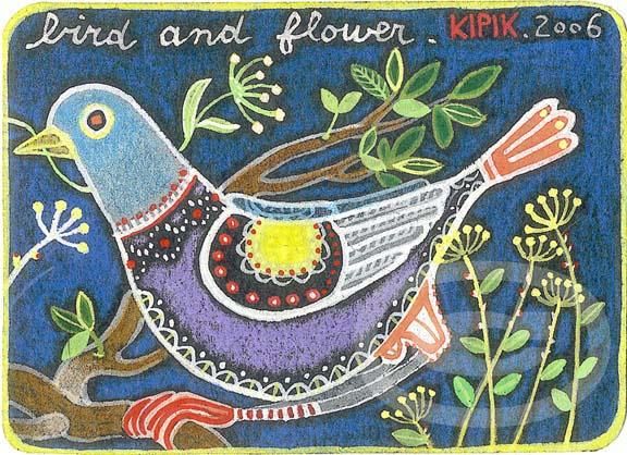 Painting titled "bird and a flower" by Kipik, Original Artwork