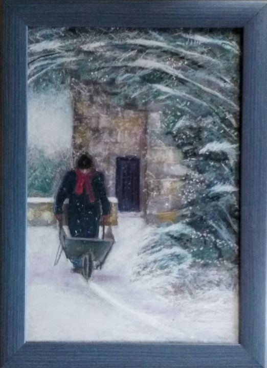Peinture intitulée "Solitude hivernale" par Greensleeves, Œuvre d'art originale, Pastel Monté sur Carton