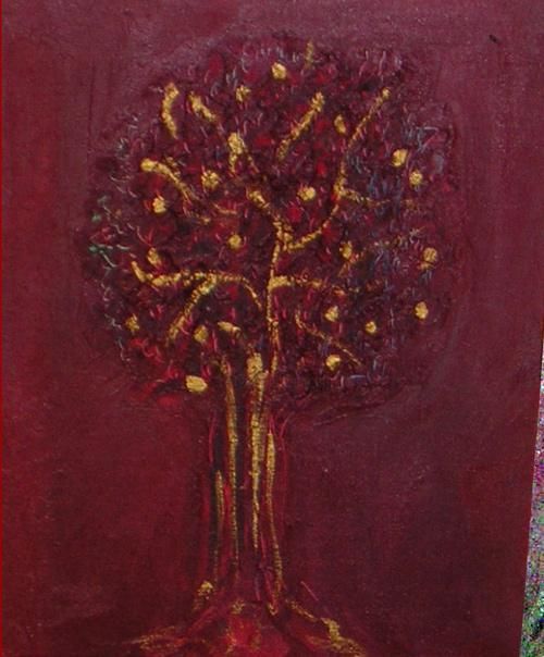 Painting titled "RED-TREE" by Basil Samara, Original Artwork