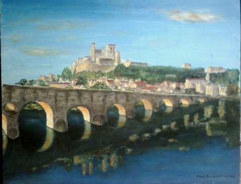 Painting titled "PONT VIEUX BEZIER" by Claude Bouquet, Original Artwork