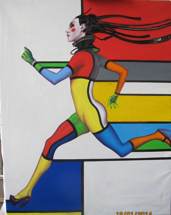 Peinture intitulée "Running lady" par Patrick Boussignac, Œuvre d'art originale,
