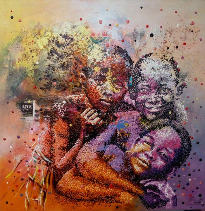 Peinture intitulée "amis d'enfance" par Boussou Hermann, Œuvre d'art originale, Huile
