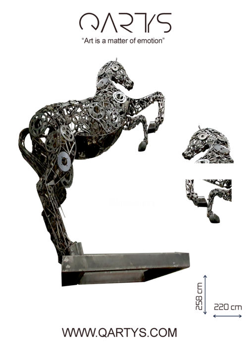 Sculpture titled "Furry Horse" by Boutaour Ismael, Original Artwork, Metals