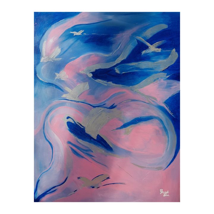 Malerei mit dem Titel "La femme oiseau" von Julie Bouvet, Original-Kunstwerk, Acryl