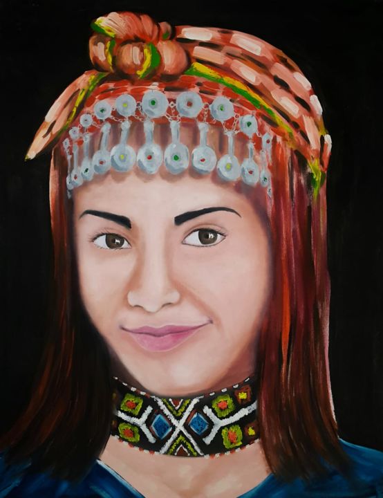 Peinture intitulée "fille tamzight" par Bouzga Hassan, Œuvre d'art originale, Huile