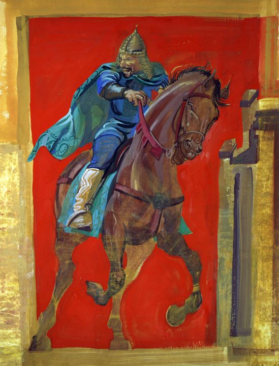 Painting titled "Rider2 /  BG Book3" by Boyan Yanev, Original Artwork, Tempera