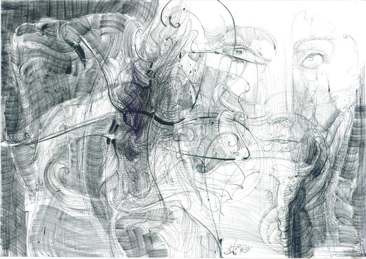 Rysunek zatytułowany „Echnaton” autorstwa Boyan Yanev, Oryginalna praca, Atrament