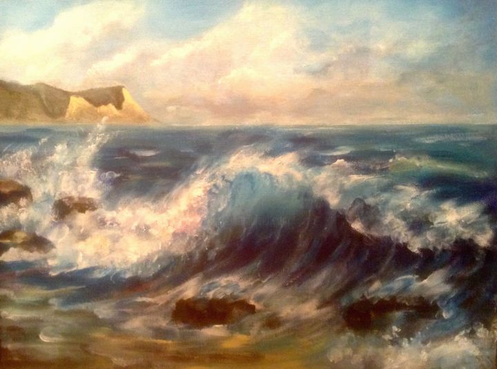 Картина под названием "Волна" - Elena Boyarintseva, Подлинное произведение искусства, Акрил Установлен на картон