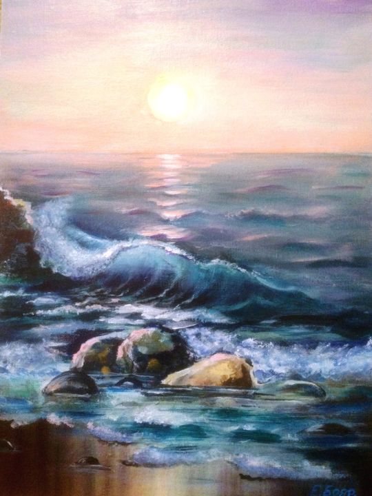 Картина под названием "Морской прибой" - Elena Boyarintseva, Подлинное произведение искусства, Акрил Установлен на картон